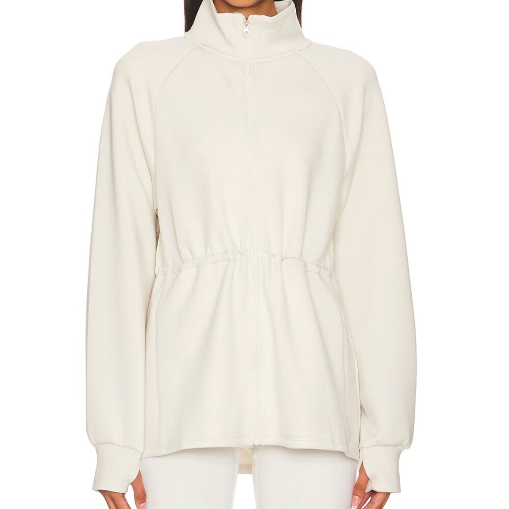 Varley Ailsa Zip Through Midlayer Sweater In Rainy Day Cream White Xs Xsmall